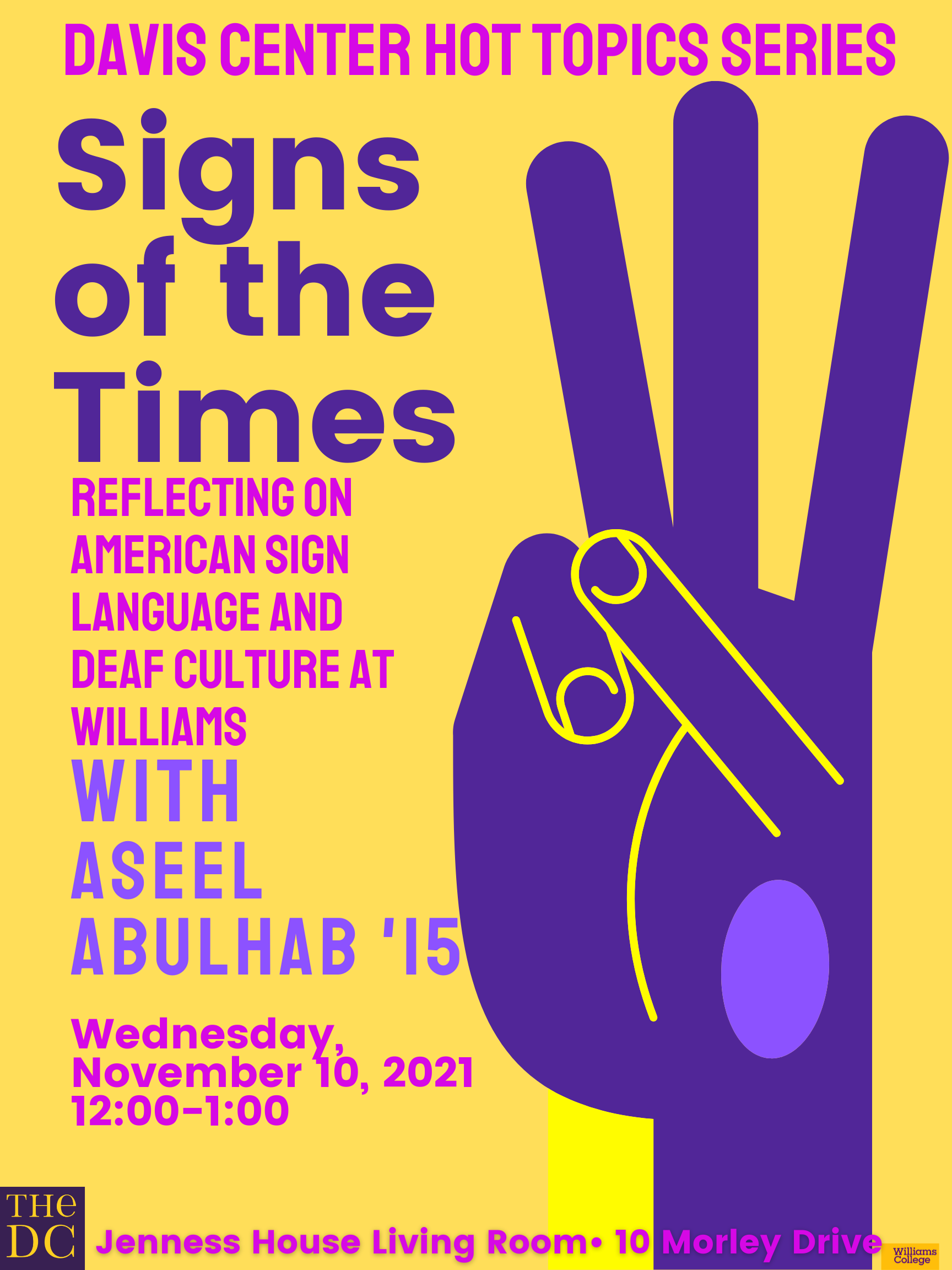 Poster announcing SIGNS OF THE TIMES Hot Topic with Aseel Abulhab